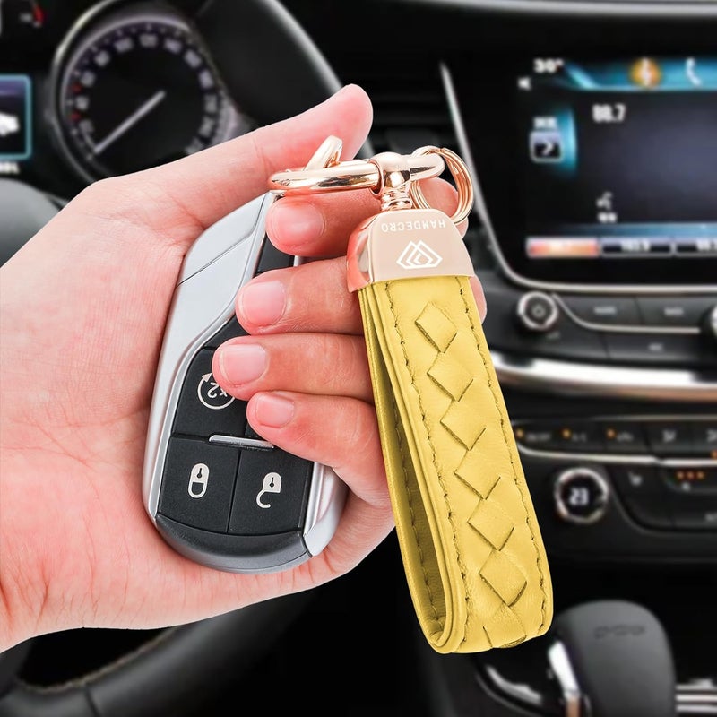 Hamdecro Store Genuine Leather Keychains, Handmade Knit Sheepskin Car Key chains for Women, Universal Key Fob Holder with 360 Degree Rotatable, Anti-Lost D-Ring, 2 Keyrings and 1 Screwdriver-Yellow - Image 5